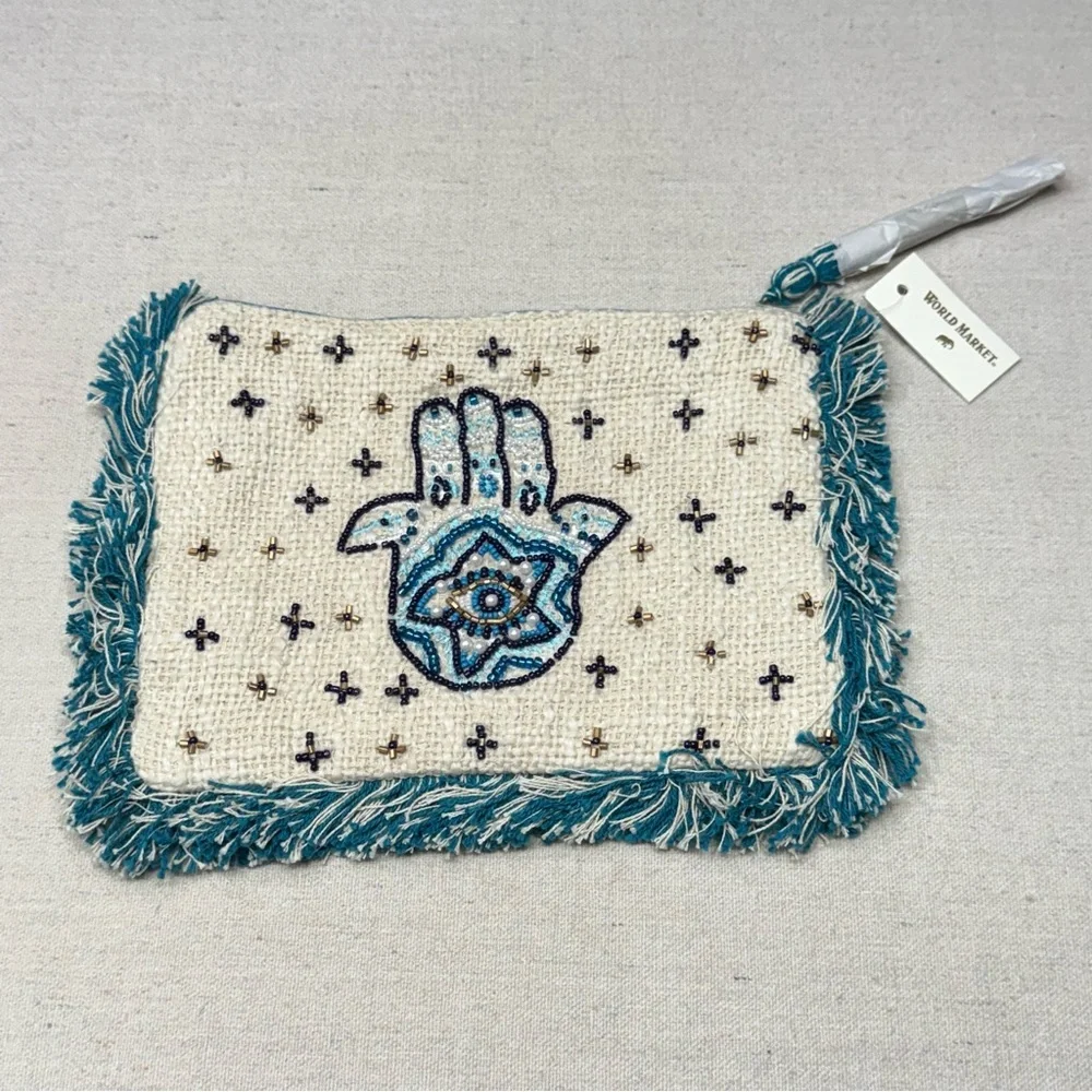 World Market Beaded Clutch with Teal Accents - NWT